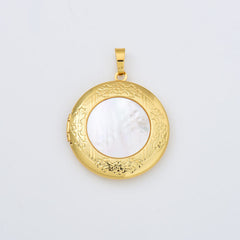 18K Gold Filled Blue Opal Round Photo Locket Charm, Openable Round Shell Pearl Locket Pendant for Necklace Bracelet Jewelry Making Supply CP2007