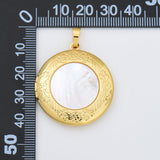 18K Gold Filled Blue Opal Round Photo Locket Charm, Openable Round Shell Pearl Locket Pendant for Necklace Bracelet Jewelry Making Supply CP2007