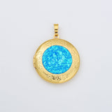 18K Gold Filled Blue Opal Round Photo Locket Charm, Openable Round Shell Pearl Locket Pendant for Necklace Bracelet Jewelry Making Supply CP2007