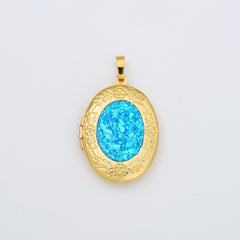 18K Gold Filled Blue Opal Oval Photo Locket Charm, Openable Oval Shell Pearl Locket Pendant for Necklace Bracelet Jewelry Making Supply, CP2008