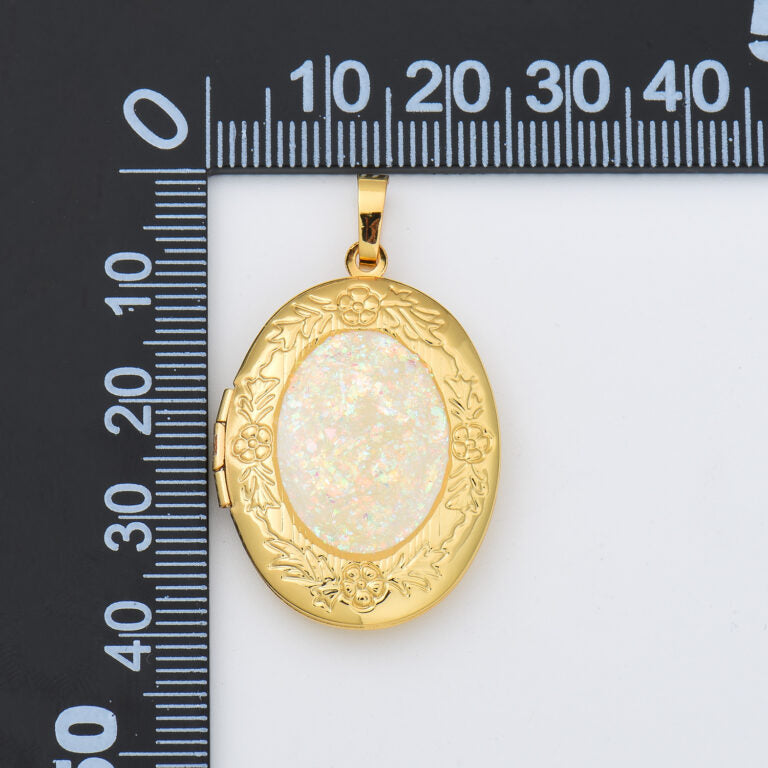 18K Gold Filled Blue Opal Oval Photo Locket Charm, Openable Oval Shell Pearl Locket Pendant for Necklace Bracelet Jewelry Making Supply, CP2008