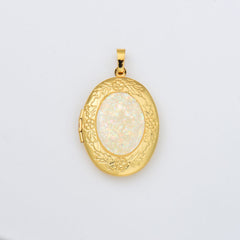 18K Gold Filled Blue Opal Oval Photo Locket Charm, Openable Oval Shell Pearl Locket Pendant for Necklace Bracelet Jewelry Making Supply, CP2008