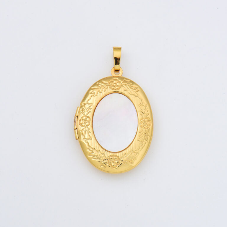 18K Gold Filled Blue Opal Oval Photo Locket Charm, Openable Oval Shell Pearl Locket Pendant for Necklace Bracelet Jewelry Making Supply, CP2008