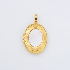 18K Gold Filled Blue Opal Oval Photo Locket Charm, Openable Oval Shell Pearl Locket Pendant for Necklace Bracelet Jewelry Making Supply, CP2008