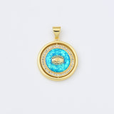 18K Gold Filled Opal Evil Eye Charm, Evil Eye Double Sided Spinning Round Pendant CZ Micro Pave for DIY Jewelry Making, 20x22mm, CP2011