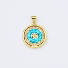 18K Gold Filled Opal Evil Eye Charm, Evil Eye Double Sided Spinning Round Pendant CZ Micro Pave for DIY Jewelry Making, 20x22mm, CP2011