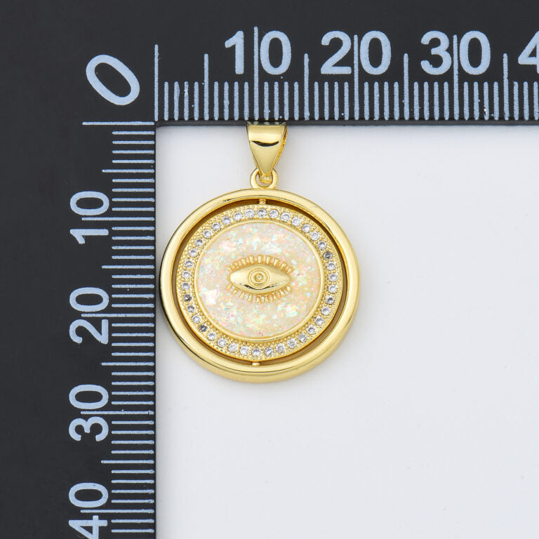 18K Gold Filled Opal Evil Eye Charm, Evil Eye Double Sided Spinning Round Pendant CZ Micro Pave for DIY Jewelry Making, 20x22mm, CP2011