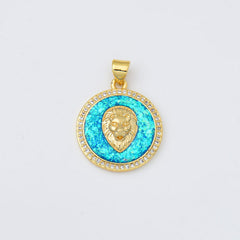 18K Gold Filled Opal Lion Head Charm, King of Jungle Medallion Pendant for Necklace Bracelet Jewelry Making Supply, Wild Animal Charm, CP2012