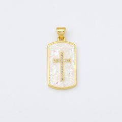 18K Gold Filled Opal Cross Tag Charm, Cross Pendant for Christian Catholic Baptism, Religious Jewelry Making Supply, 13x26mm, CP2013