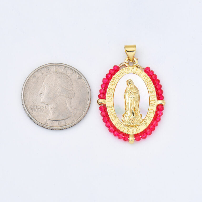 18K Gold Filled Blessed Virgin Mary Shell Pearl Beaded Charm, Lady Of Guadalupe, Virgin Mary Pendant for Necklace Jewelry Making, CP2017