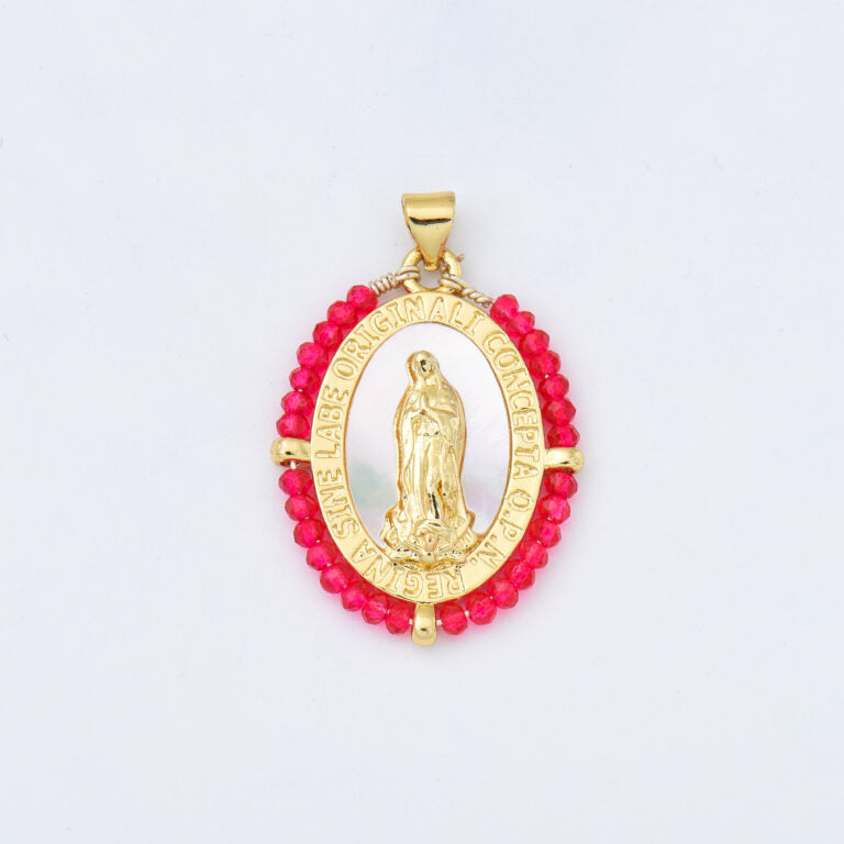 18K Gold Filled Blessed Virgin Mary Shell Pearl Beaded Charm, Lady Of Guadalupe, Virgin Mary Pendant for Necklace Jewelry Making, CP2017