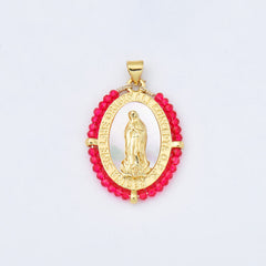 18K Gold Filled Blessed Virgin Mary Shell Pearl Beaded Charm, Lady Of Guadalupe, Virgin Mary Pendant for Necklace Jewelry Making, CP2017