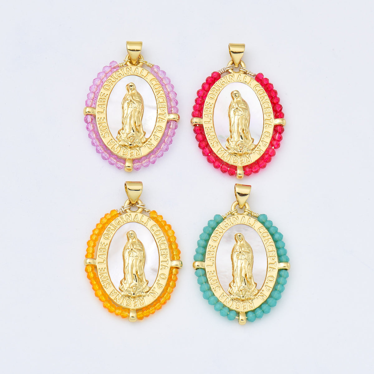 18K Gold Filled Blessed Virgin Mary Shell Pearl Beaded Charm, Lady Of Guadalupe, Virgin Mary Pendant for Necklace Jewelry Making, CP2017