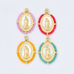 18K Gold Filled Blessed Virgin Mary Shell Pearl Beaded Charm, Lady Of Guadalupe, Virgin Mary Pendant for Necklace Jewelry Making, CP2017