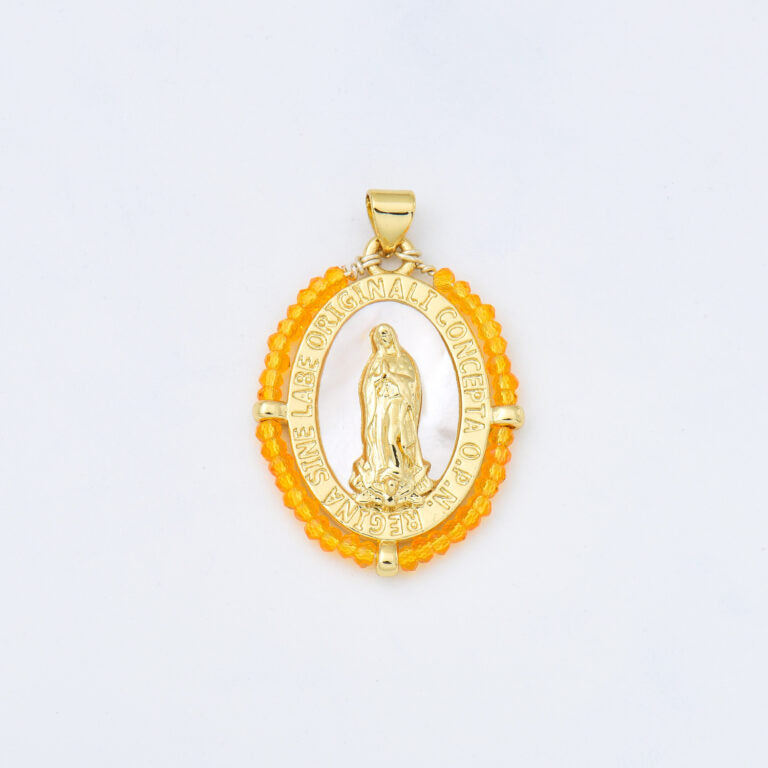 18K Gold Filled Blessed Virgin Mary Shell Pearl Beaded Charm, Lady Of Guadalupe, Virgin Mary Pendant for Necklace Jewelry Making, CP2017