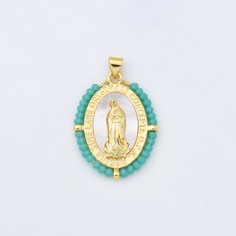 18K Gold Filled Blessed Virgin Mary Shell Pearl Beaded Charm, Lady Of Guadalupe, Virgin Mary Pendant for Necklace Jewelry Making, CP2017