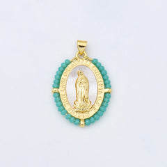 18K Gold Filled Blessed Virgin Mary Shell Pearl Beaded Charm, Lady Of Guadalupe, Virgin Mary Pendant for Necklace Jewelry Making, CP2017