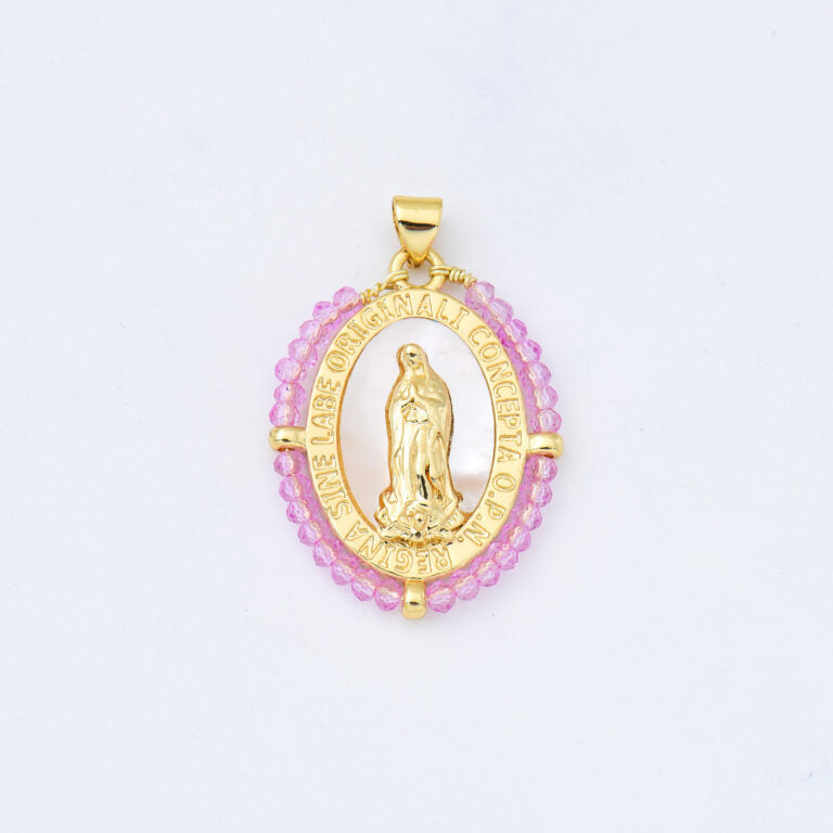 18K Gold Filled Blessed Virgin Mary Shell Pearl Beaded Charm, Lady Of Guadalupe, Virgin Mary Pendant for Necklace Jewelry Making, CP2017