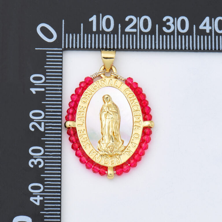 18K Gold Filled Blessed Virgin Mary Shell Pearl Beaded Charm, Lady Of Guadalupe, Virgin Mary Pendant for Necklace Jewelry Making, CP2017