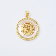 18K Gold Filled Mythical Dragon Shell Pearl Charm Medallion, Gold Filled Dragon Pendant CZ Micro Pave for Necklace Bracelet Jewelry Making Supply, CP2021