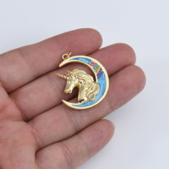 18K Gold Filled Unicorn Head Charm, Enamel Pony Head Pendant, Unicorn Head Moon Charm for Necklace Bracelet Jewelry Making Supply, CP2025