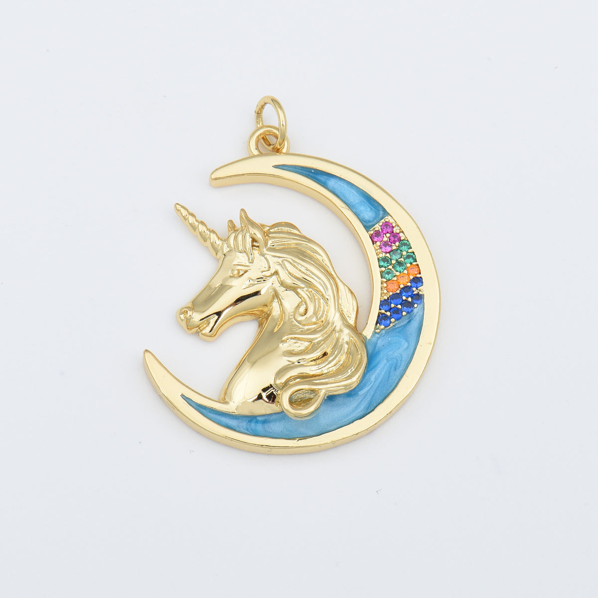 18K Gold Filled Unicorn Head Charm, Enamel Pony Head Pendant, Unicorn Head Moon Charm for Necklace Bracelet Jewelry Making Supply, CP2025