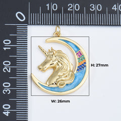 18K Gold Filled Unicorn Head Charm, Enamel Pony Head Pendant, Unicorn Head Moon Charm for Necklace Bracelet Jewelry Making Supply, CP2025