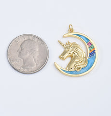 18K Gold Filled Unicorn Head Charm, Enamel Pony Head Pendant, Unicorn Head Moon Charm for Necklace Bracelet Jewelry Making Supply, CP2025