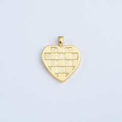 18K Gold Filled Checkered Heart Charm, Love Heart Pendant for Necklace Bracelet Jewelry Making Supply, Add On Charm, 26x21mm, CP2028