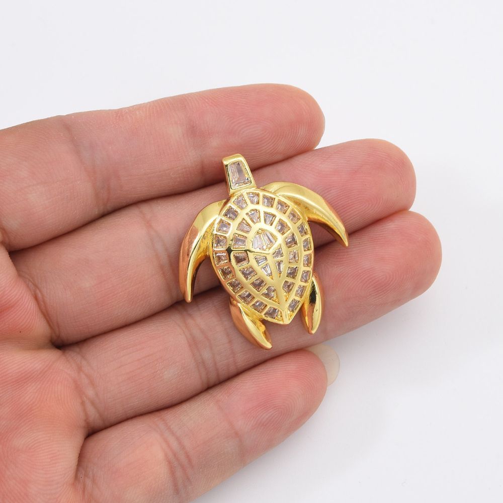 18K Gold Filled Sea Turtle Charm, Turtle Baguette CZ Pendant for Necklace Bracelet Jewelry Making Supply, Summer Beach Charm, CP2031