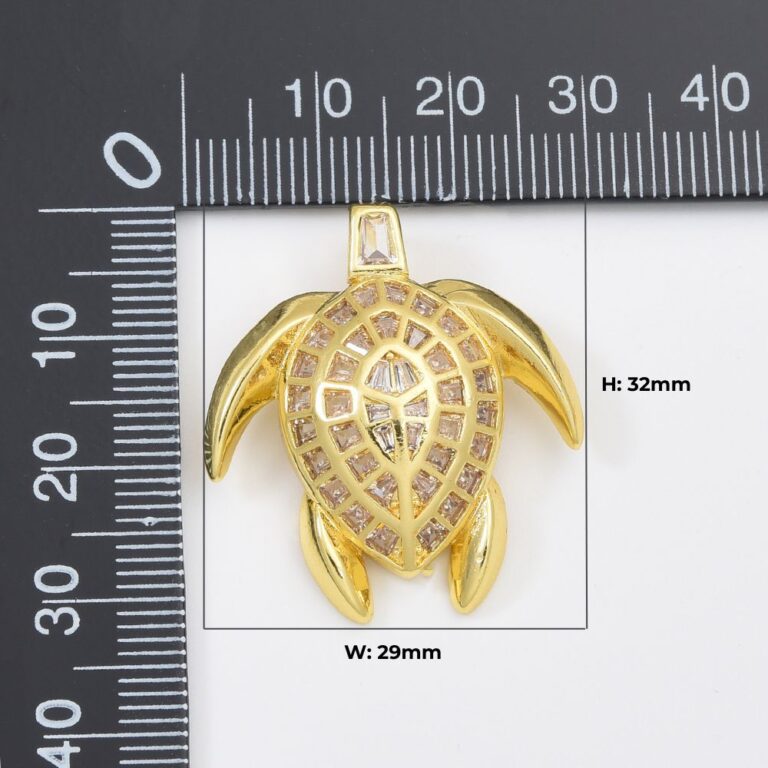 18K Gold Filled Sea Turtle Charm, Turtle Baguette CZ Pendant for Necklace Bracelet Jewelry Making Supply, Summer Beach Charm, CP2031