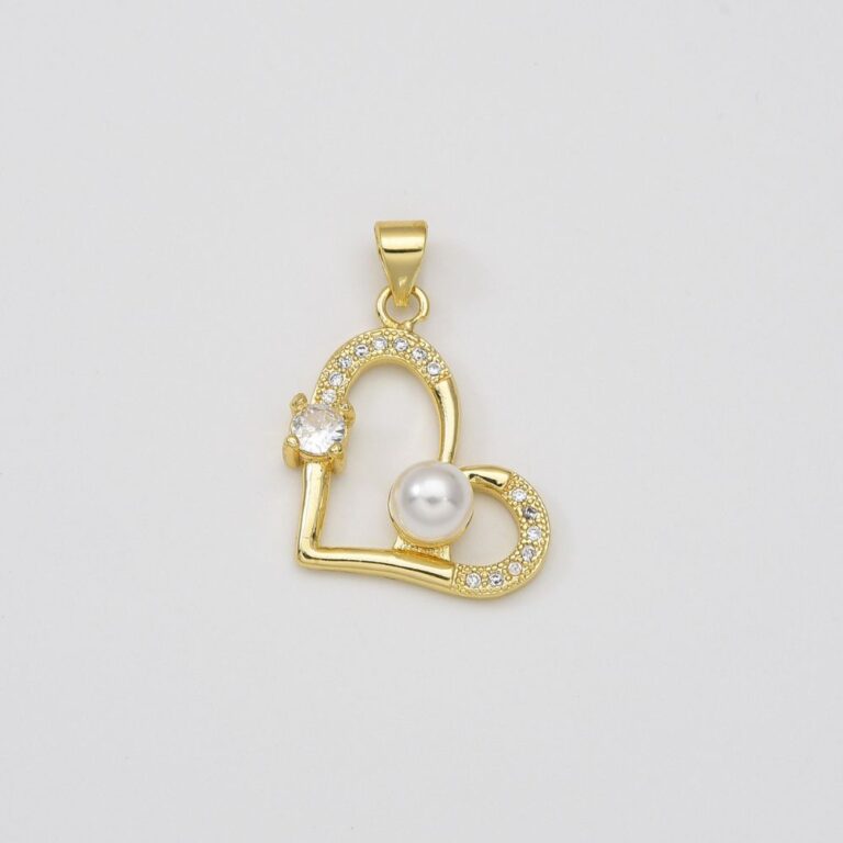 18K Gold Filled Heart Pearl Charm, Heart Pendant CZ Micro Pave for Necklace Jewelry Makling Supply, Lover Couple Friend Romantic Gift, CP2032