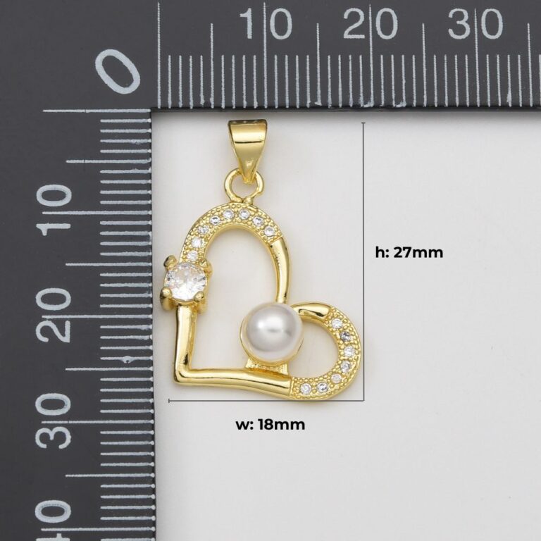 18K Gold Filled Heart Pearl Charm, Heart Pendant CZ Micro Pave for Necklace Jewelry Makling Supply, Lover Couple Friend Romantic Gift, CP2032