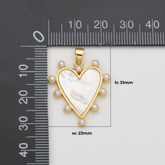 18K Gold Filled Shell Pearl Heart Charm, Heart Love Pendant for Valentine Jewelry Gift Idea Making, 31x23mm, CP2034