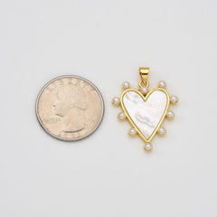 18K Gold Filled Shell Pearl Heart Charm, Heart Love Pendant for Valentine Jewelry Gift Idea Making, 31x23mm, CP2034