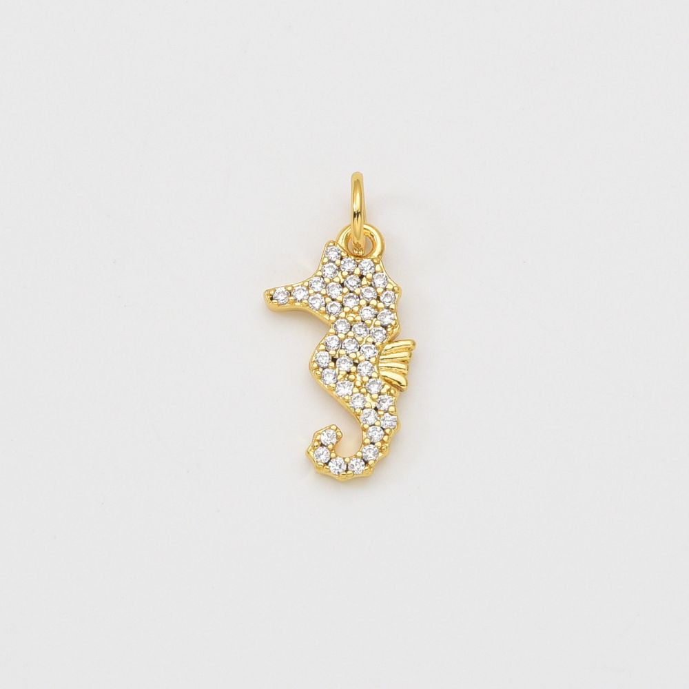 18K Gold Filled Dainty Sea Horse Charm, Seahorse Pendant CZ Micro Pave for Necklace Bracelet Jewelry Making Supply, Under The Sea Pendant CP2041