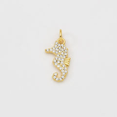 18K Gold Filled Dainty Sea Horse Charm, Seahorse Pendant CZ Micro Pave for Necklace Bracelet Jewelry Making Supply, Under The Sea Pendant CP2041