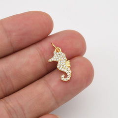 18K Gold Filled Dainty Sea Horse Charm, Seahorse Pendant CZ Micro Pave for Necklace Bracelet Jewelry Making Supply, Under The Sea Pendant CP2041