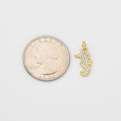 18K Gold Filled Dainty Sea Horse Charm, Seahorse Pendant CZ Micro Pave for Necklace Bracelet Jewelry Making Supply, Under The Sea Pendant CP2041