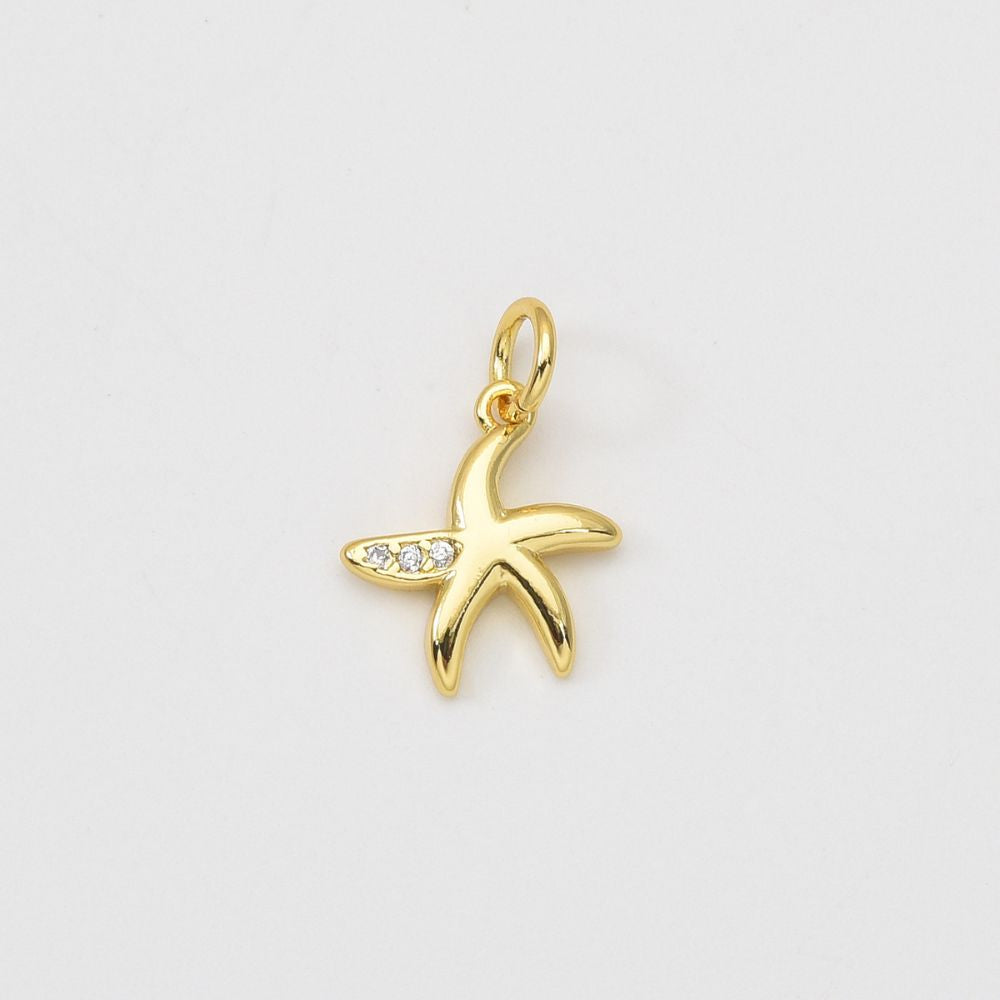 18K Gold Filled Tiny Starfish Charm, Micro Pave Cubic Zirconia Ocean Wildlife Starfish Charm for Necklace Bracelet Jewelry Making Supply, CP2042