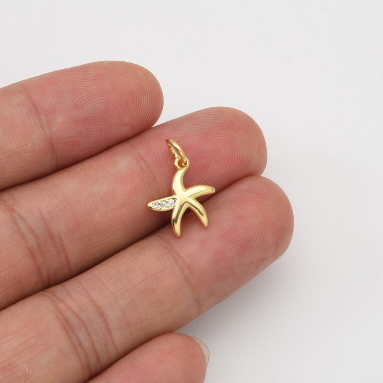 18K Gold Filled Tiny Starfish Charm, Micro Pave Cubic Zirconia Ocean Wildlife Starfish Charm for Necklace Bracelet Jewelry Making Supply, CP2042