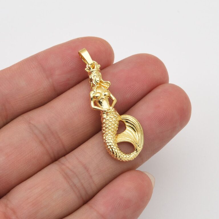 18K Gold Filled Dainty Mermaid Charm, Ocean Sea Mermaid Textured Pendant for DIY Necklace Bracelet Jewelry Making Supply, 37x12mm, CP2046