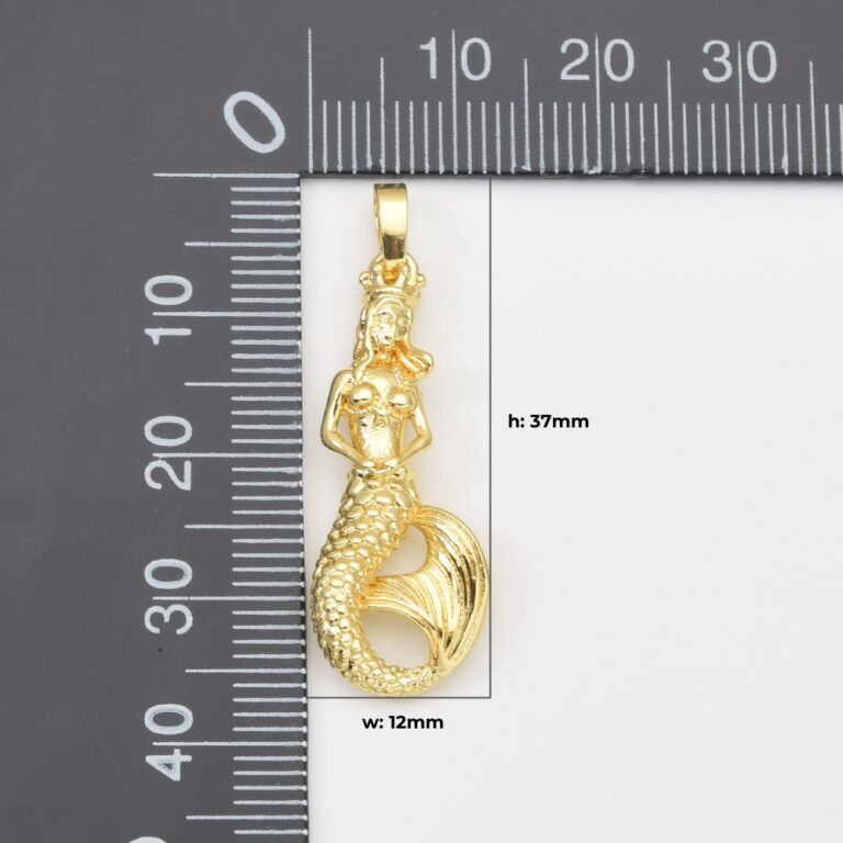 18K Gold Filled Dainty Mermaid Charm, Ocean Sea Mermaid Textured Pendant for DIY Necklace Bracelet Jewelry Making Supply, 37x12mm, CP2046