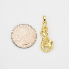 18K Gold Filled Dainty Mermaid Charm, Ocean Sea Mermaid Textured Pendant for DIY Necklace Bracelet Jewelry Making Supply, 37x12mm, CP2046