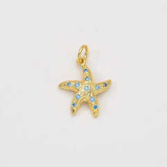 18K Gold Filled Tiny Starfish Charm, Micro Pave Cubic Zirconia Ocean Wildlife Starfish Charm for Necklace Bracelet Jewelry Making Supply, CP2048