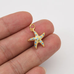 18K Gold Filled Tiny Starfish Charm, Micro Pave Cubic Zirconia Ocean Wildlife Starfish Charm for Necklace Bracelet Jewelry Making Supply, CP2048