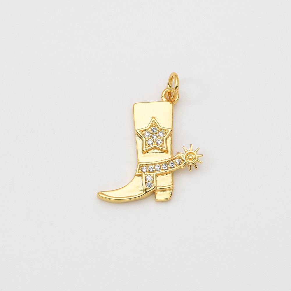 18K Gold Filled Dainty Cowboy Boots Charm, Micro Paved CZ Star Texas Cowboy Boots Pendant for DIY Necklace Bracelet Jewelry Making Supply CP2050