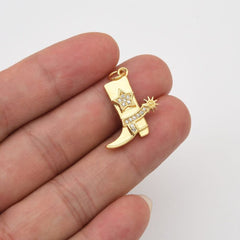 18K Gold Filled Dainty Cowboy Boots Charm, Micro Paved CZ Star Texas Cowboy Boots Pendant for DIY Necklace Bracelet Jewelry Making Supply CP2050