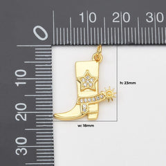 18K Gold Filled Dainty Cowboy Boots Charm, Micro Paved CZ Star Texas Cowboy Boots Pendant for DIY Necklace Bracelet Jewelry Making Supply CP2050