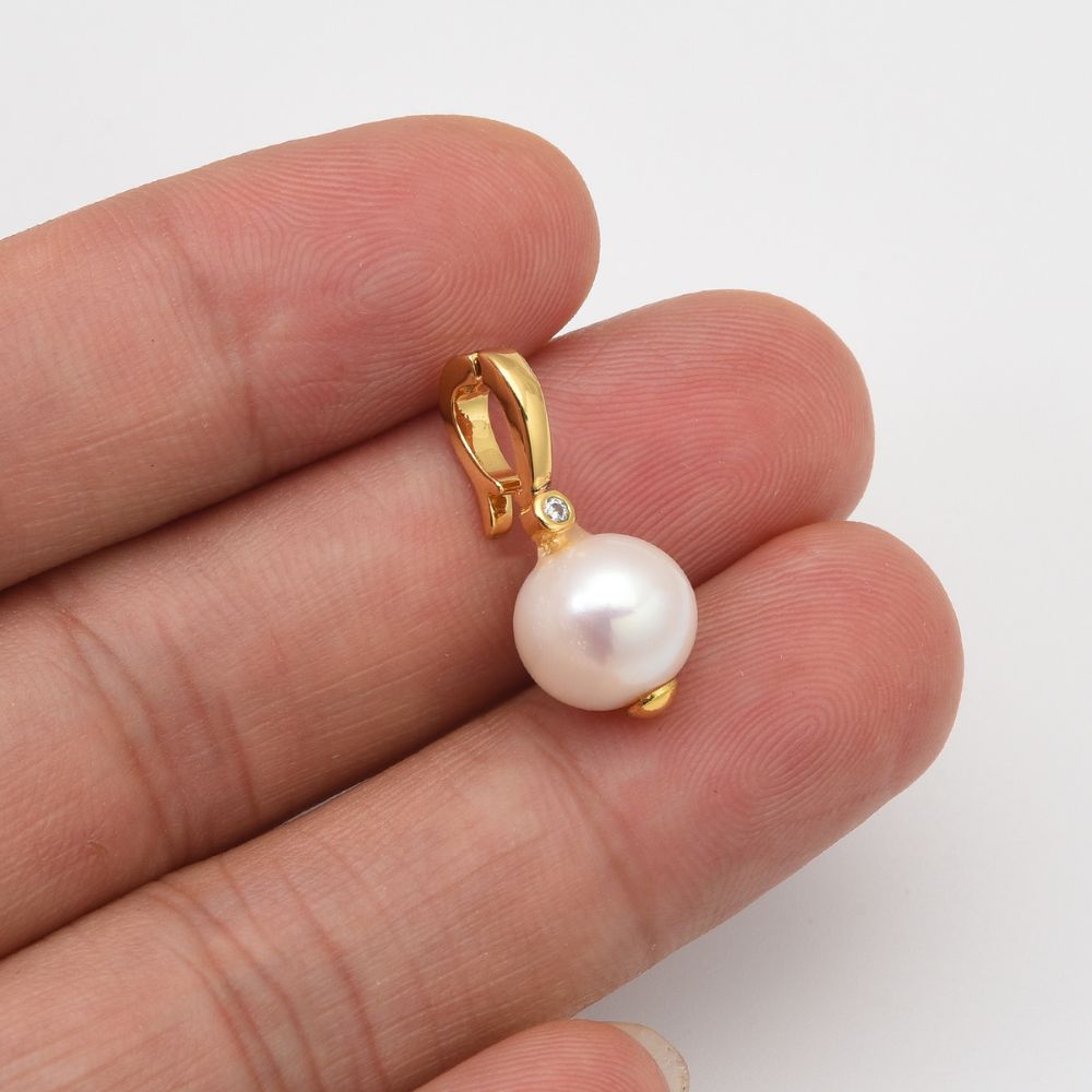 18K Gold Filled Freshwater Pearl Drop Snap Latch Bail Charm Pendant for DIY Necklace Bracelet Earring Jewelry Making Supply, CP2052